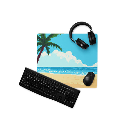 Tropical Pixel Beach Mouse Pad - Gaming Mouse Pad Blue Ocean Teal Sand Desk Pixel Art Vibrant Mood Coastal Decor Digital