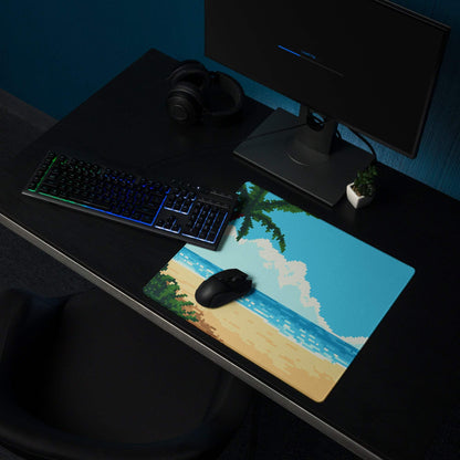 Tropical Pixel Beach Mouse Pad - Gaming Mouse Pad Blue Ocean Teal Sand Desk Pixel Art Vibrant Mood Coastal Decor Digital