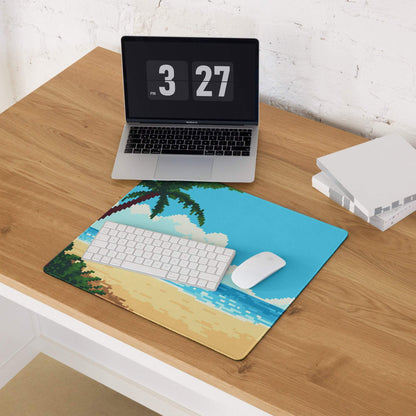 Tropical Pixel Beach Mouse Pad - Gaming Mouse Pad Blue Ocean Teal Sand Desk Pixel Art Vibrant Mood Coastal Decor Digital