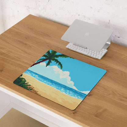 Tropical Pixel Beach Mouse Pad - Gaming Mouse Pad Blue Ocean Teal Sand Desk Pixel Art Vibrant Mood Coastal Decor Digital