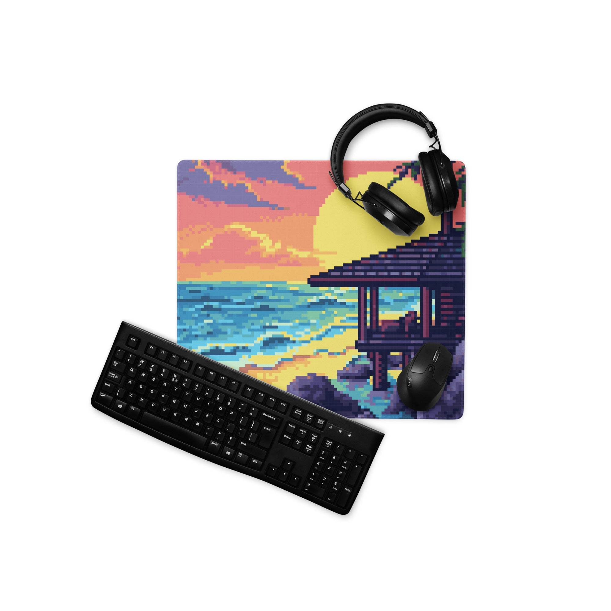 Pixel Sunset Beach Gaming Pad - Beach Sunset Pixel Art Pink Purple Orange Yellow Gaming Pad Mood Vibrant Modern Digital