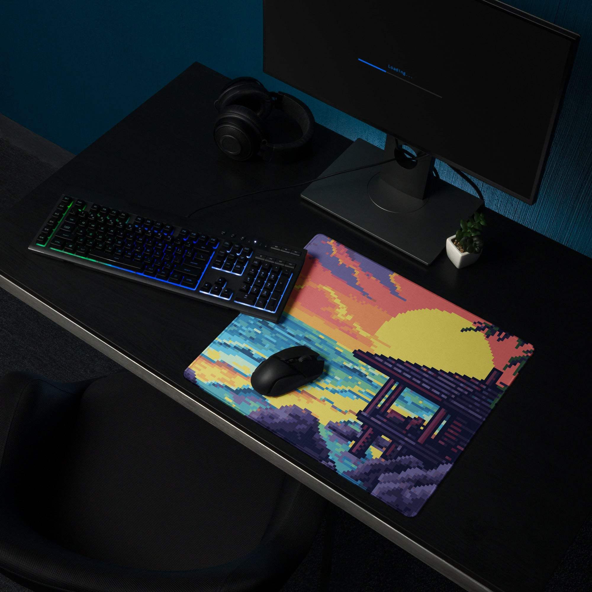 Pixel Sunset Beach Gaming Pad - Beach Sunset Pixel Art Pink Purple Orange Yellow Gaming Pad Mood Vibrant Modern Digital