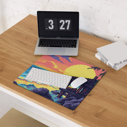 Pixel Sunset Beach Gaming Pad - Beach Sunset Pixel Art Pink Purple Orange Yellow Gaming Pad Mood Vibrant Modern Digital