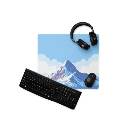 Mountainside Pixel Gaming Mouse Pad - Mountain Blue White Gaming Pixel Art Epic Modern Gaming Desk Mat Pixel Art