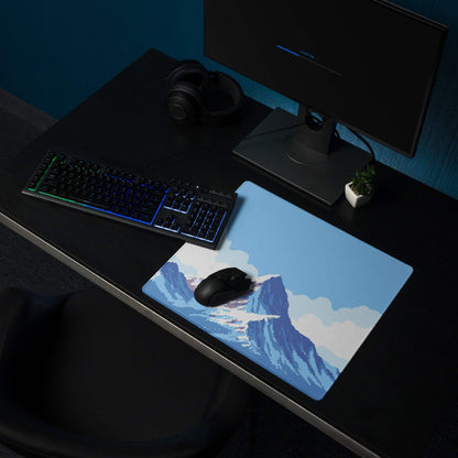 Mountainside Pixel Gaming Mouse Pad - Mountain Blue White Gaming Pixel Art Epic Modern Gaming Desk Mat Pixel Art
