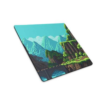 Pixel Mountain Gaming Mouse Pad - Mountain Landscape Teal Blue Gaming Desk Pixel Art Vibrant Gamer Desk Mat Pixel Art
