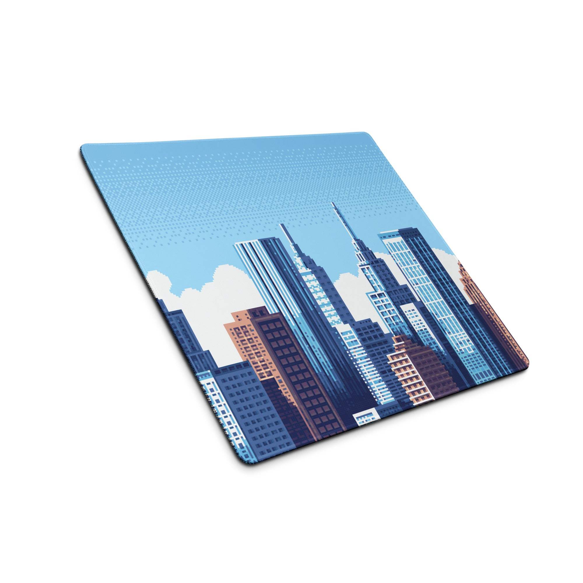 Blue City Skyline Gaming Pad - City Skyline Blue Gaming Desk Mouse Pad Minimalist Vector Calm Mood Urban Decor Print