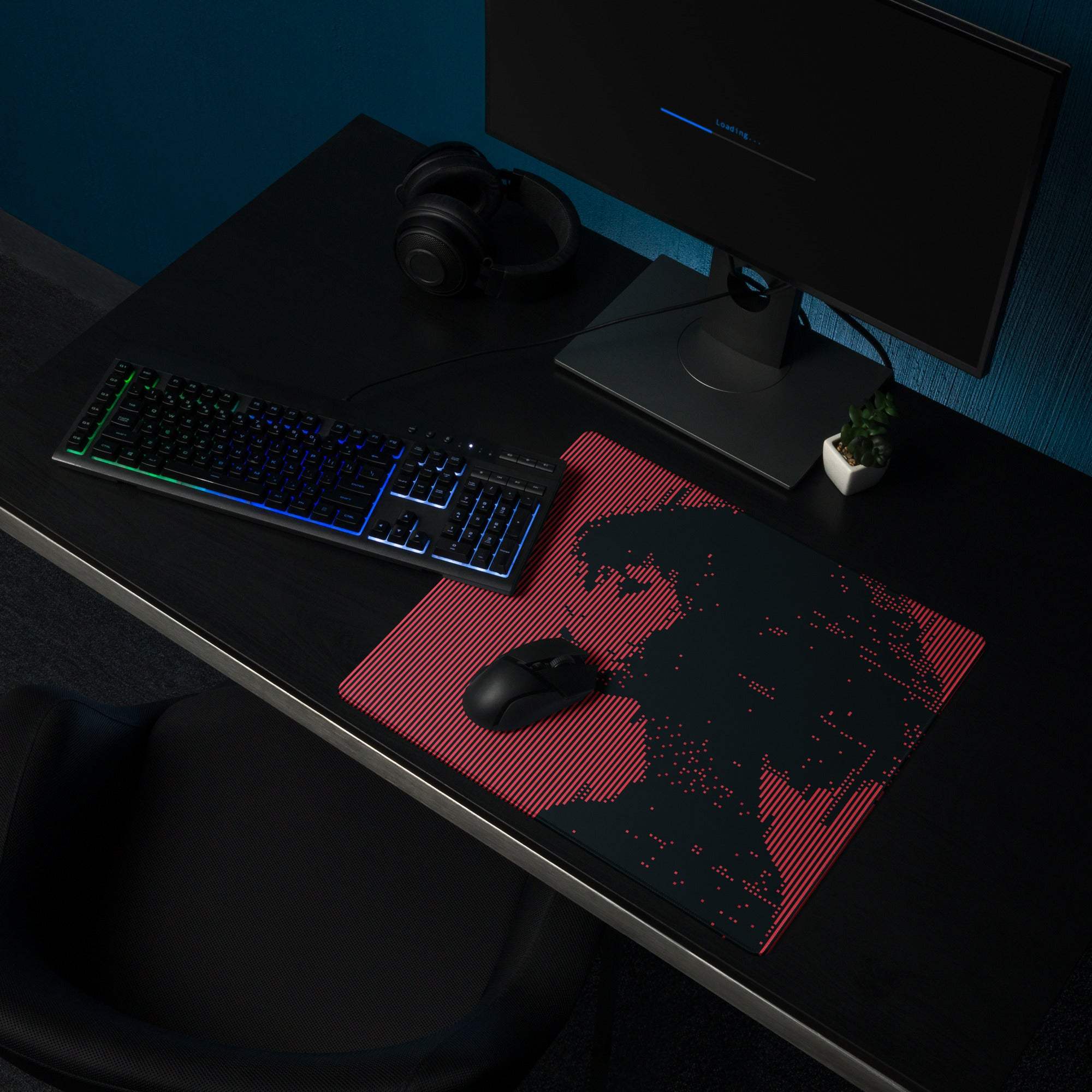 Crimson Stripes Gaming Mouse Pad - Gaming Pad Red Black Desktop Modern Mood Sleek Desk Minimalist Non Slip Digital Print
