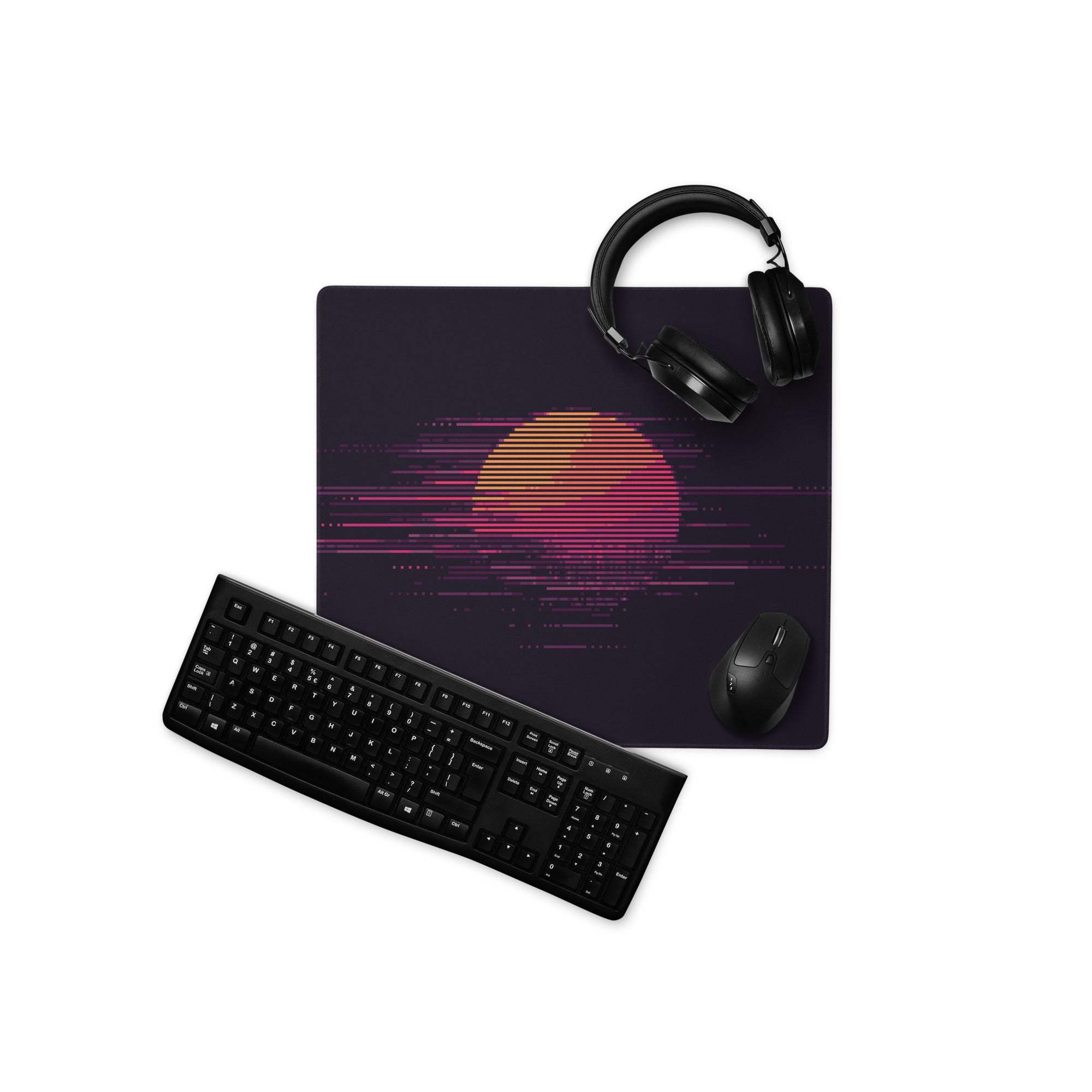 Neon Sunset Pixel Art Pad - Gaming Mouse Pad Neon Pink Purple Orange Desktop Setup Mood Vaporwave Desk Mat Pixel Art