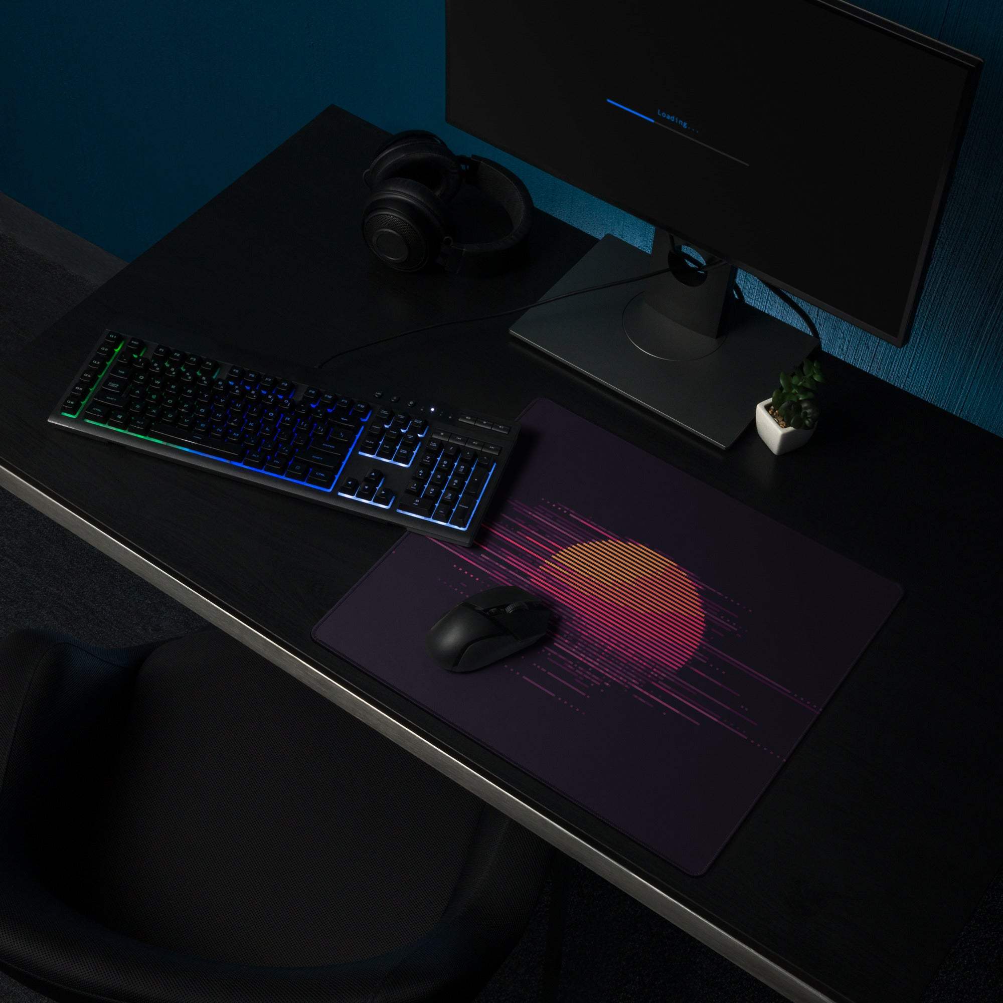 Neon Sunset Pixel Art Pad - Gaming Mouse Pad Neon Pink Purple Orange Desktop Setup Mood Vaporwave Desk Mat Pixel Art