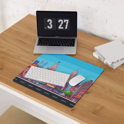 Pixel City Skyline Gaming Mouse Pad - City Skyline Blue Gaming Pixel Art Vibrant Urban Modern Large Desk Pad Non Slip