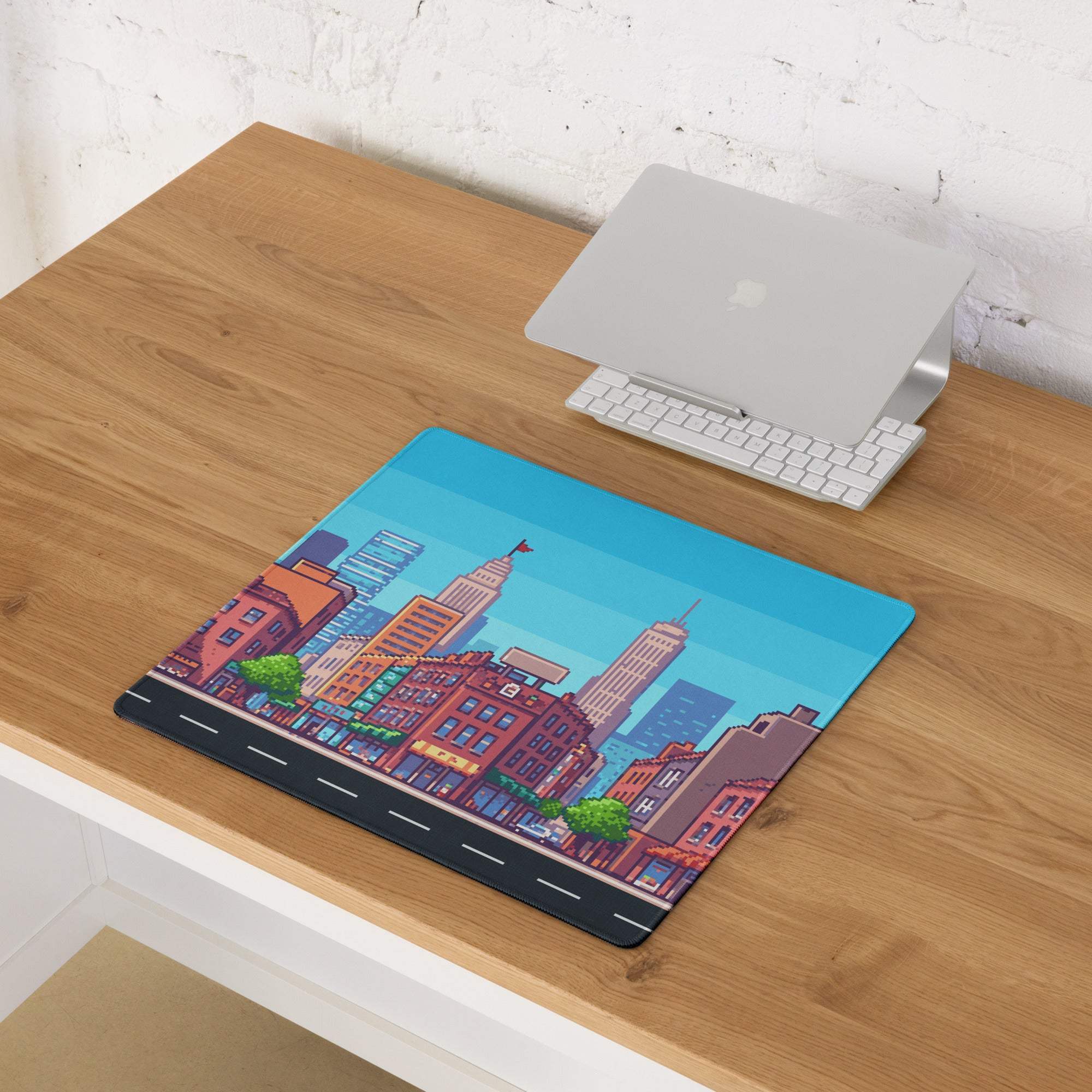 Pixel City Skyline Gaming Mouse Pad - City Skyline Blue Gaming Pixel Art Vibrant Urban Modern Large Desk Pad Non Slip