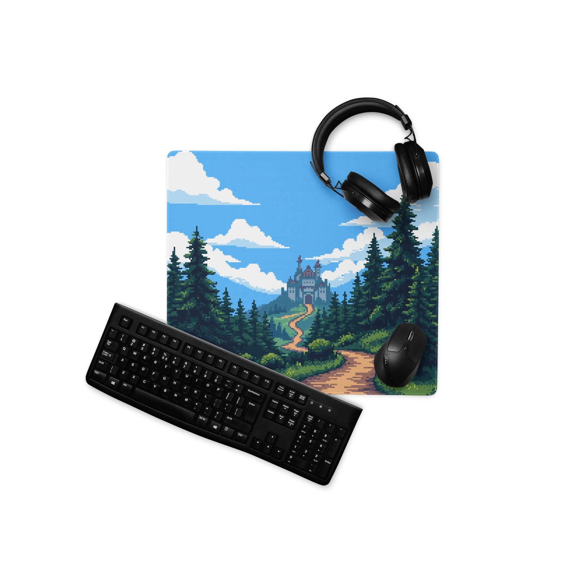 Pixel Forest Adventure Mouse Pad - Gaming Mouse Pad Blue Forest Pixel Art Desk Setup Serene Mood Modern Rustic Game Room Accessory Pixel Art