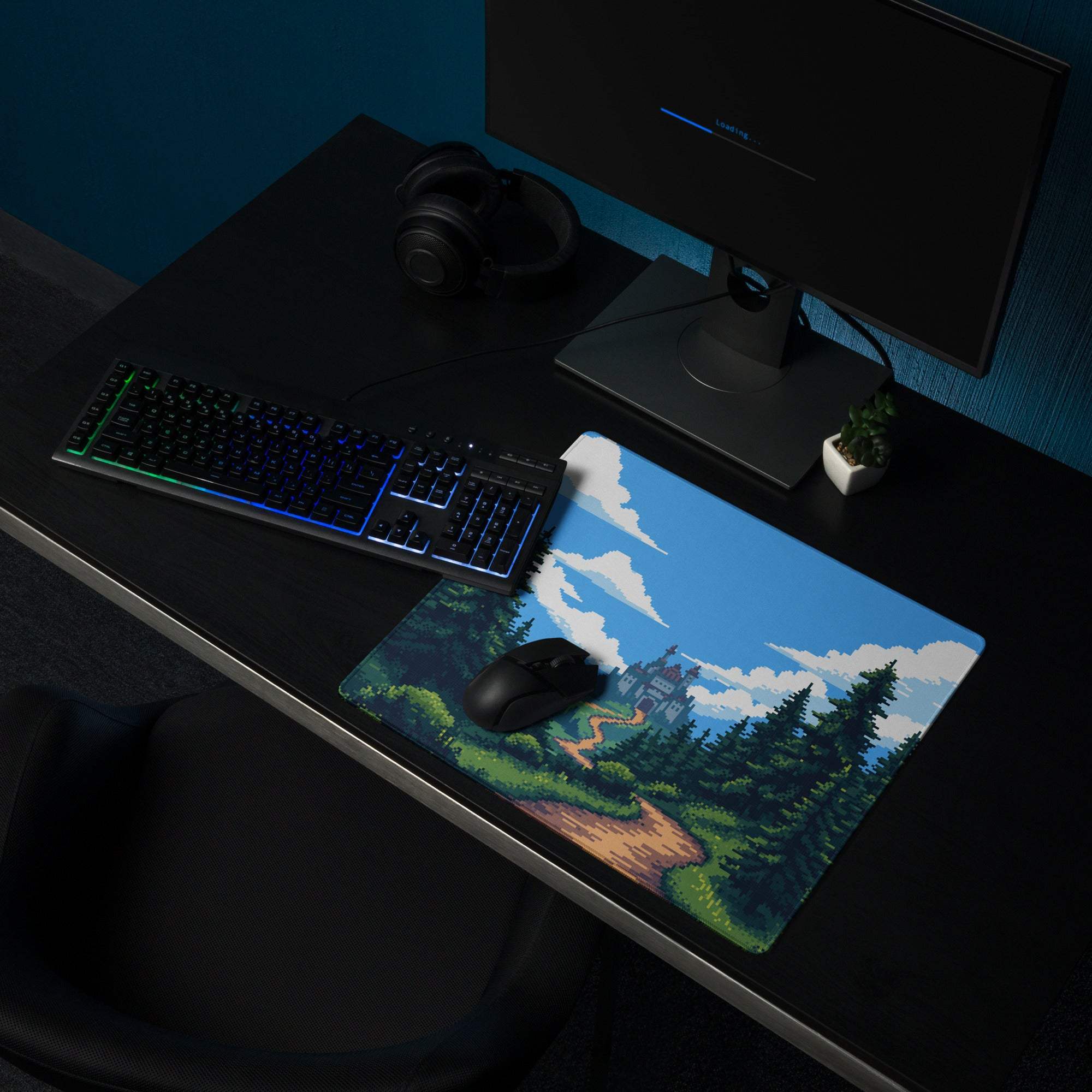 Pixel Forest Adventure Mouse Pad - Gaming Mouse Pad Blue Forest Pixel Art Desk Setup Serene Mood Modern Rustic Game Room Accessory Pixel Art