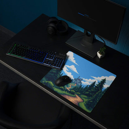 Pixel Forest Adventure Mouse Pad - Gaming Mouse Pad Blue Forest Pixel Art Desk Setup Serene Mood Modern Rustic Game Room Accessory Pixel Art
