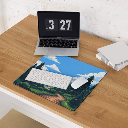 Pixel Forest Adventure Mouse Pad - Gaming Mouse Pad Blue Forest Pixel Art Desk Setup Serene Mood Modern Rustic Game Room Accessory Pixel Art