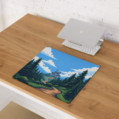 Pixel Forest Adventure Mouse Pad - Gaming Mouse Pad Blue Forest Pixel Art Desk Setup Serene Mood Modern Rustic Game Room Accessory Pixel Art