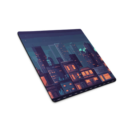 Night City Pixel Art Pad - Cityscape Mouse Pad Purple Blue Gradient Gaming Moody Neon Cyberpunk Urban Large Desk Mat
