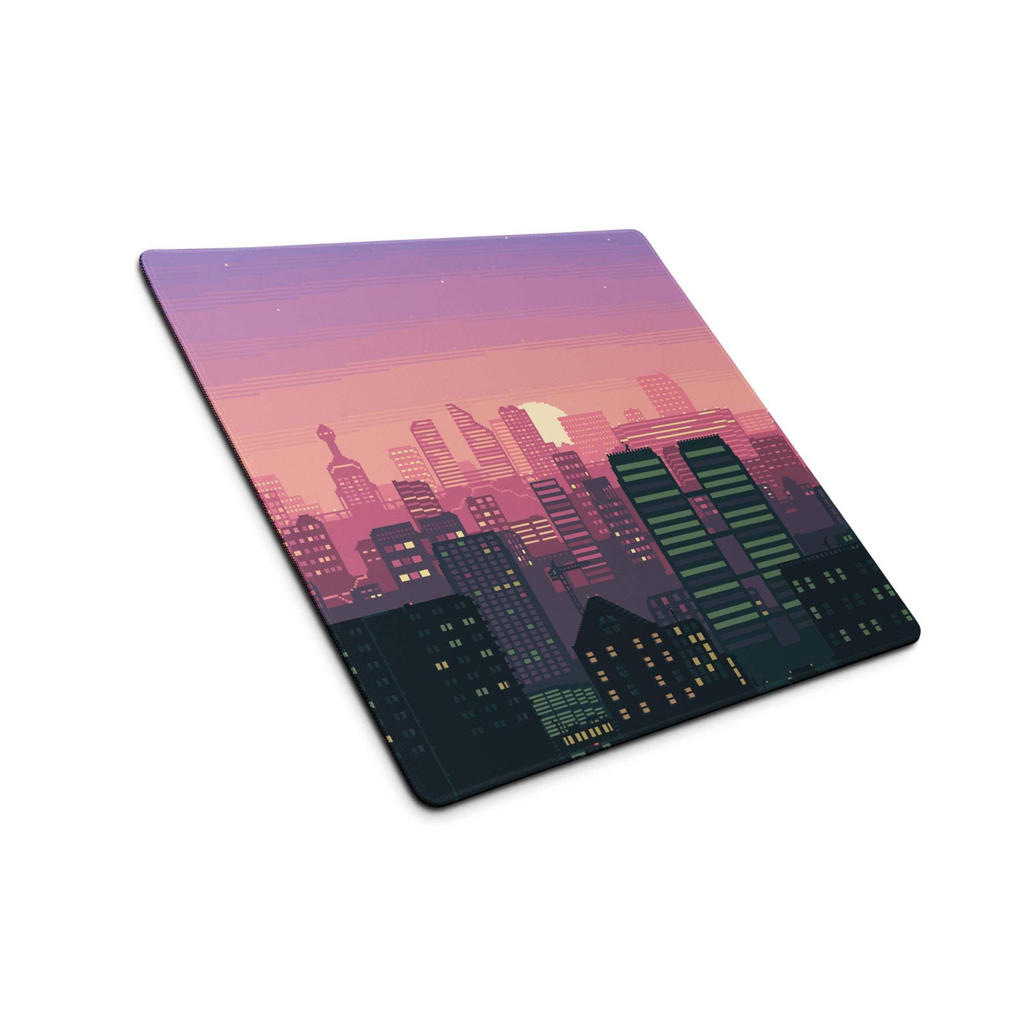 Aurora Cityscape Gaming Pad - Cityscape Pad Purple Pink Gradient Desk Pixel Art Sunset Mood Neon Futurism Digital Art