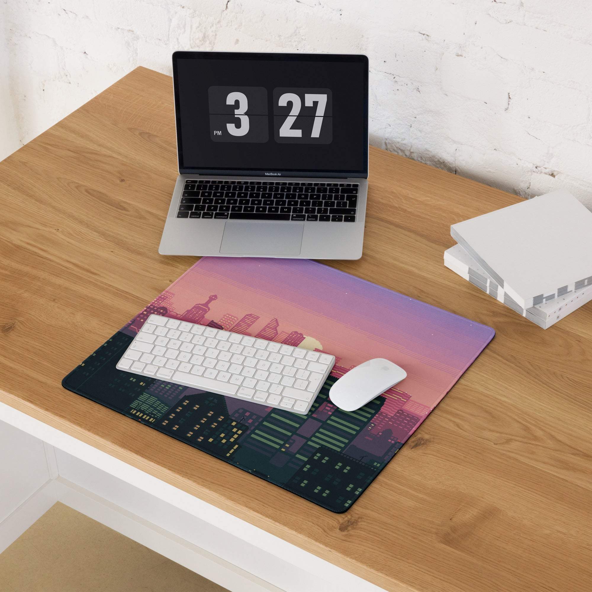 Aurora Cityscape Gaming Pad - Cityscape Pad Purple Pink Gradient Desk Pixel Art Sunset Mood Neon Futurism Digital Art
