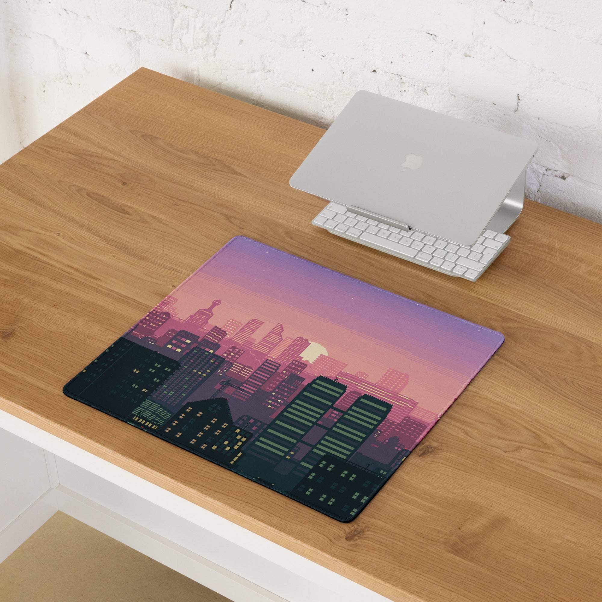 Aurora Cityscape Gaming Pad - Cityscape Pad Purple Pink Gradient Desk Pixel Art Sunset Mood Neon Futurism Digital Art