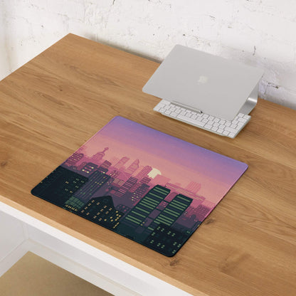 Aurora Cityscape Gaming Pad - Cityscape Pad Purple Pink Gradient Desk Pixel Art Sunset Mood Neon Futurism Digital Art