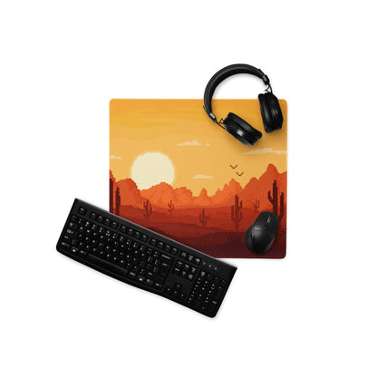 Pixel Desert Sunset Gaming Pad - Desert Sunset Orange Yellow Desktop Pixel Art Warm Retro Desert Landscape Desk Mat