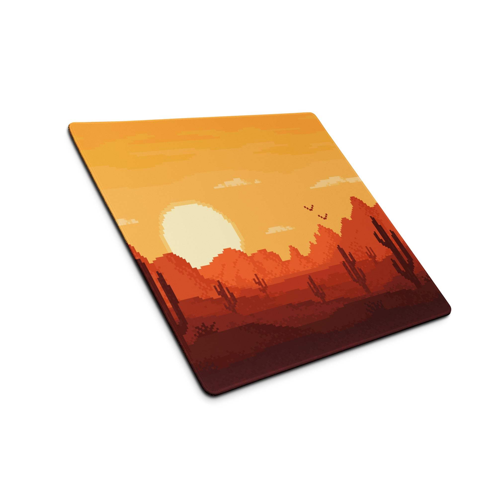 Pixel Desert Sunset Gaming Pad - Desert Sunset Orange Yellow Desktop Pixel Art Warm Retro Desert Landscape Desk Mat