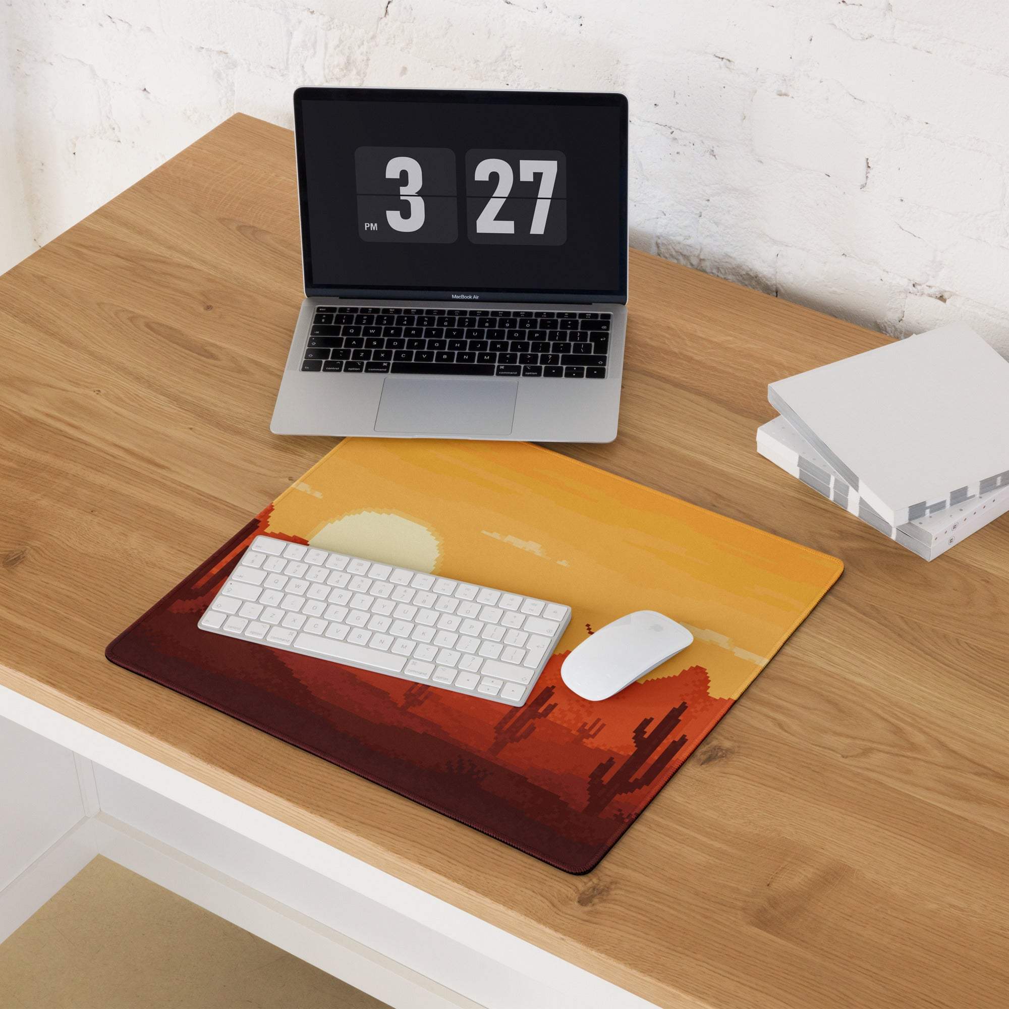 Pixel Desert Sunset Gaming Pad - Desert Sunset Orange Yellow Desktop Pixel Art Warm Retro Desert Landscape Desk Mat
