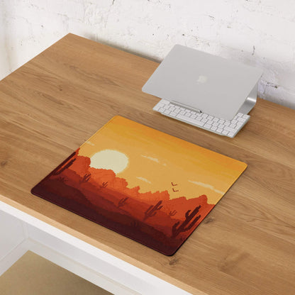 Pixel Desert Sunset Gaming Pad - Desert Sunset Orange Yellow Desktop Pixel Art Warm Retro Desert Landscape Desk Mat
