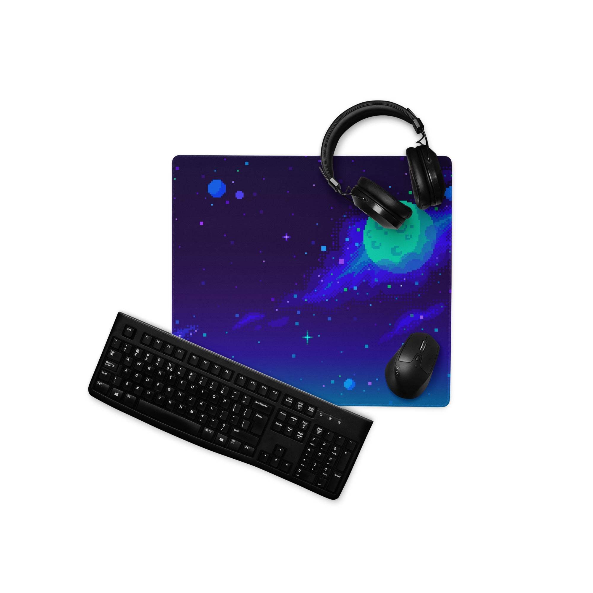 Galaxy Pixel Pro Gaming Mouse Pad - Gaming Mouse Pad Purple Teal Space Pixel Art Mood Cyberpunk Desk Decor Digital Art