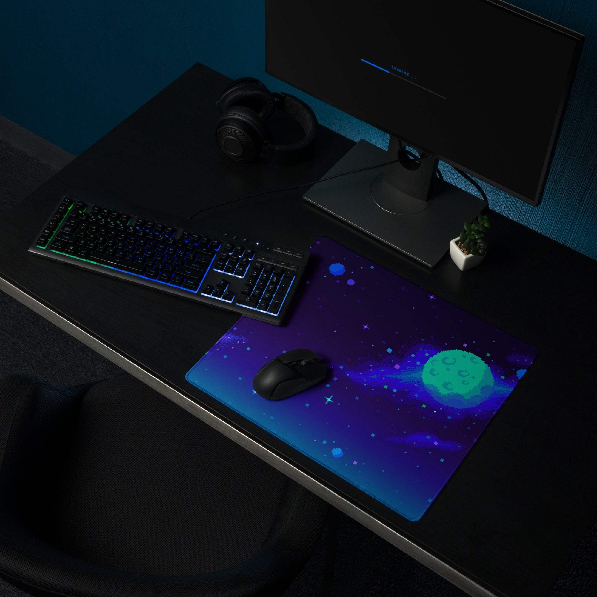 Galaxy Pixel Pro Gaming Mouse Pad - Gaming Mouse Pad Purple Teal Space Pixel Art Mood Cyberpunk Desk Decor Digital Art