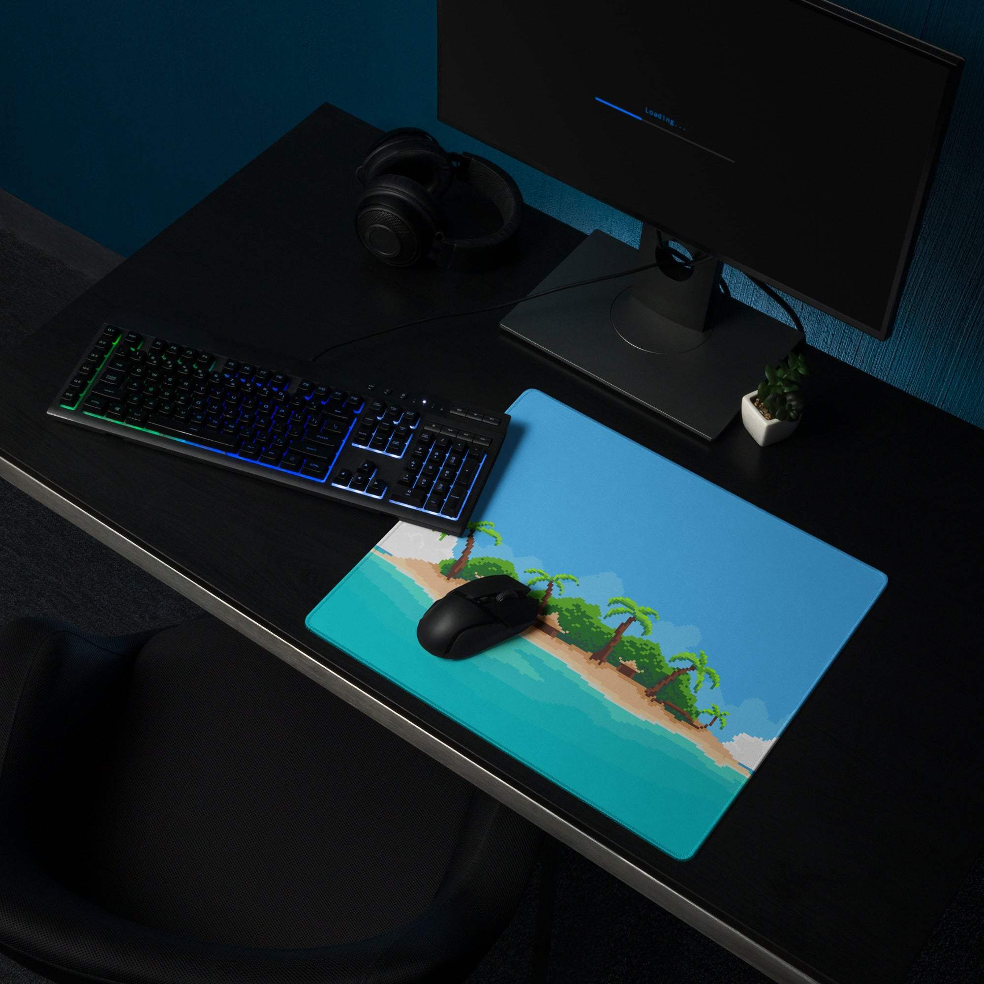 Pixel Oasis Island Gaming Mouse Pad - Island Beach Scene Blue Turquoise Desk Gaming Pixel Art Mood Tropical 8Bit