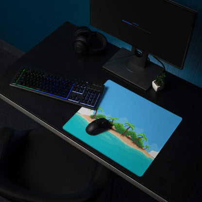Pixel Oasis Island Gaming Mouse Pad - Island Beach Scene Blue Turquoise Desk Gaming Pixel Art Mood Tropical 8Bit