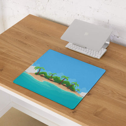 Pixel Oasis Island Gaming Mouse Pad - Island Beach Scene Blue Turquoise Desk Gaming Pixel Art Mood Tropical 8Bit