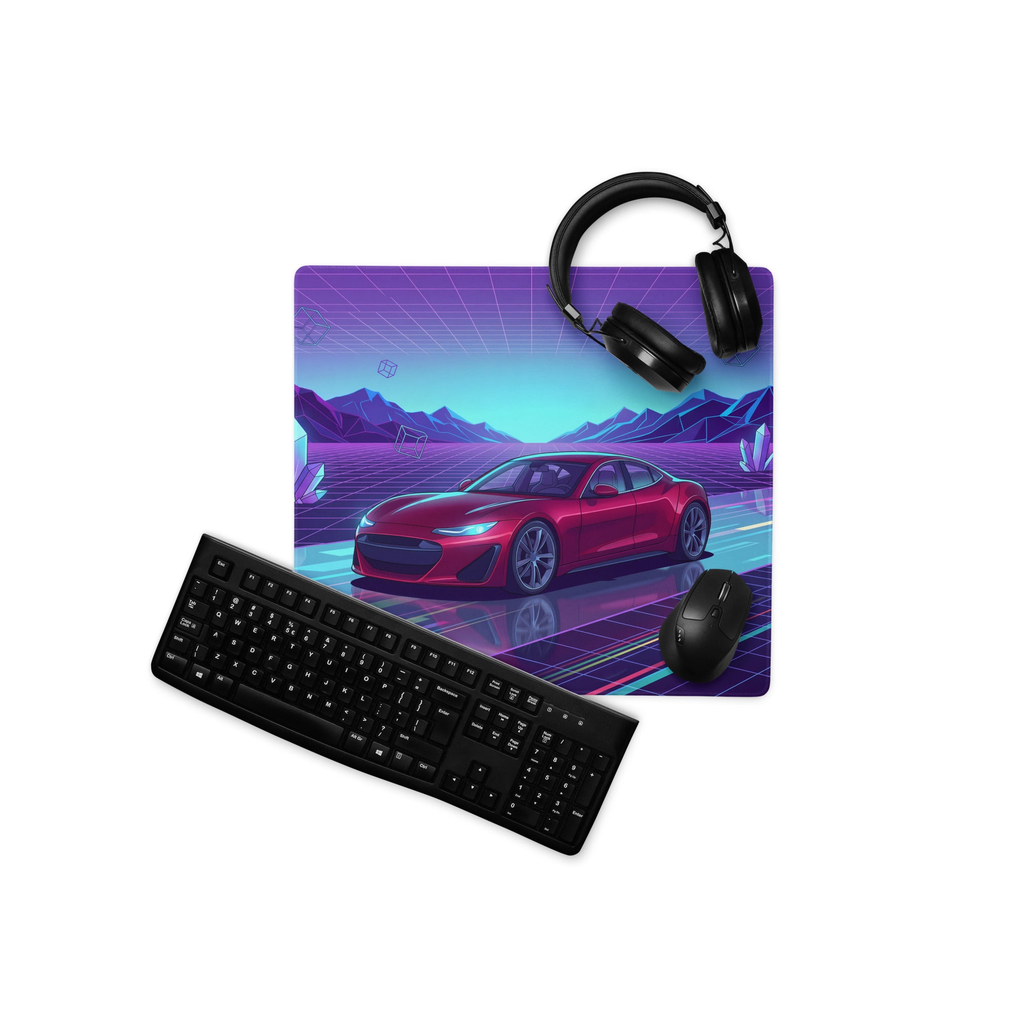Vaporwave Neon Car Desk Mat - Vaporwave Mouse Pad Purple Blue Desk Retro - Dreamy Neon Mood Gaming Desk Gear Digital Art