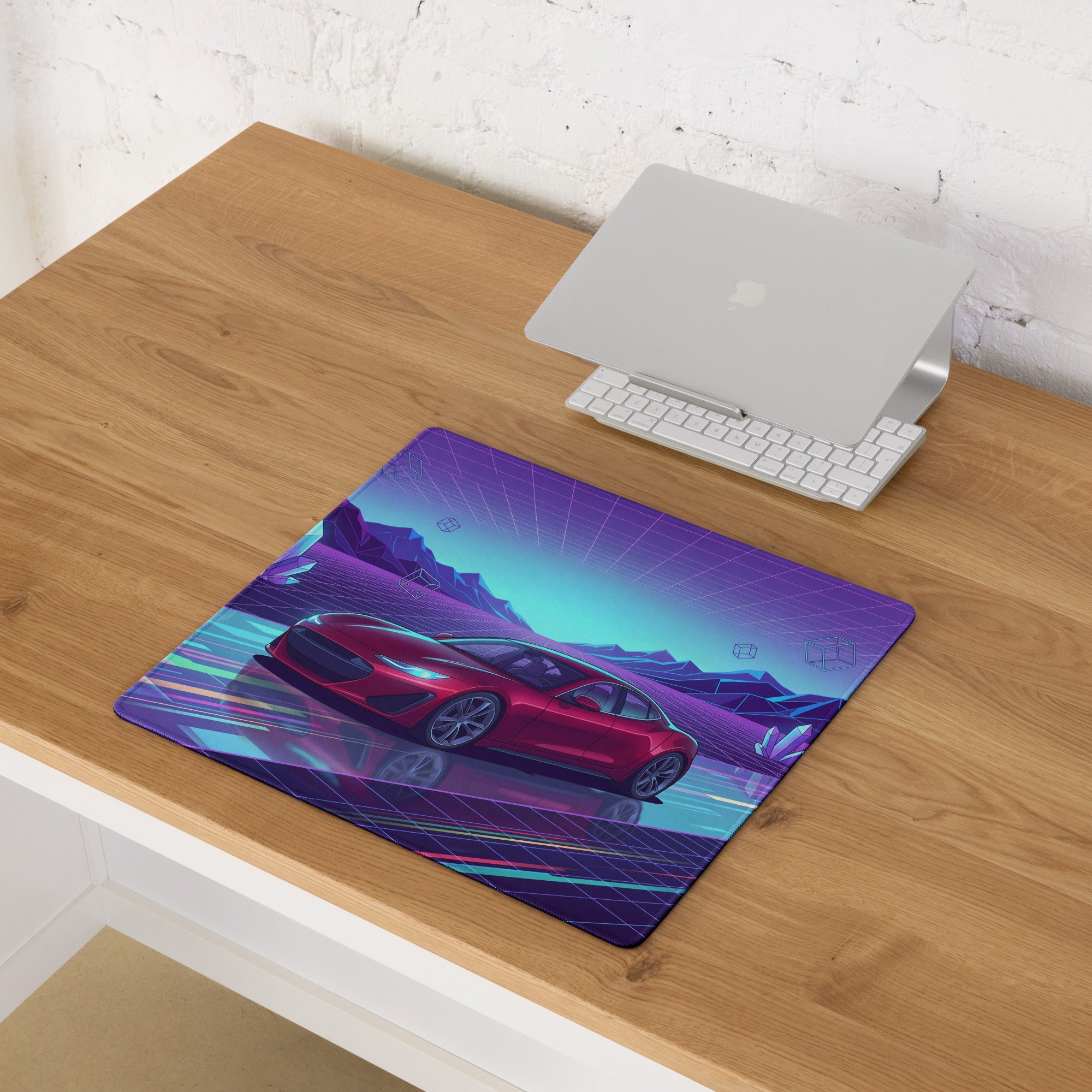 Vaporwave Neon Car Desk Mat - Vaporwave Mouse Pad Purple Blue Desk Retro - Dreamy Neon Mood Gaming Desk Gear Digital Art