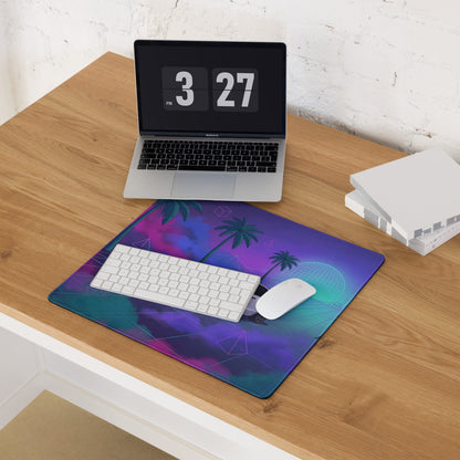 Rolls-Royce Ghost Inspired White Purple Vaporwave Gaming Mouse Pad, Neon Luxury Car Desk Mat with Retro Futuristic Palm Tree Artwork