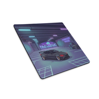 BMW M4 G82 Inspired Black Purple Vaporwave Gaming Mouse Pad, Neon Sports Coupe Desk Mat with Cyberpunk Garage Artwork and Retro Futuristic Style