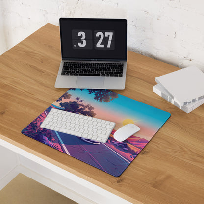 Mercedes-Benz SL 65 AMG Black Series Inspired White Pink Vaporwave Gaming Mouse Pad, Retro Supercar Desk Mat with Desert Sunset Road Artwork