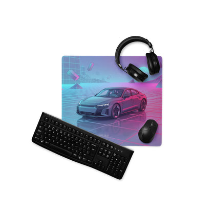 Audi RS7 Inspired Gray Pink Vaporwave Gaming Mouse Pad, Neon Luxury Sportback Desk Mat with Retro Futuristic Grid Sunset Artwork