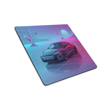 Audi RS7 Inspired Gray Pink Vaporwave Gaming Mouse Pad, Neon Luxury Sportback Desk Mat with Retro Futuristic Grid Sunset Artwork
