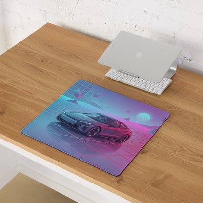 Audi RS7 Inspired Gray Pink Vaporwave Gaming Mouse Pad, Neon Luxury Sportback Desk Mat with Retro Futuristic Grid Sunset Artwork