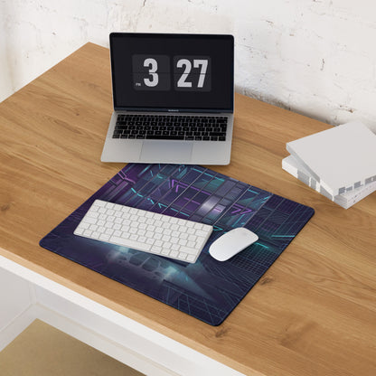 BMW M4 GT3 Inspired White Blue Vaporwave Gaming Mouse Pad, Neon Race Car Desk Mat with Futuristic Cyberpunk City Artwork