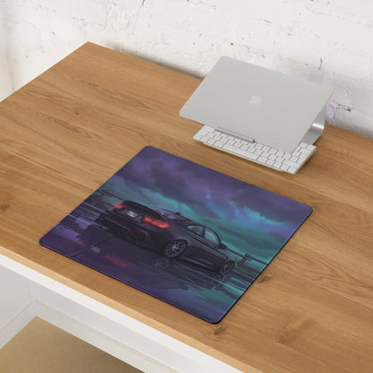 BMW M3 F80 Inspired Black Purple Vaporwave Gaming Mouse Pad, Moody Sports Sedan Desk Mat with Stormy Coastal Road Artwork