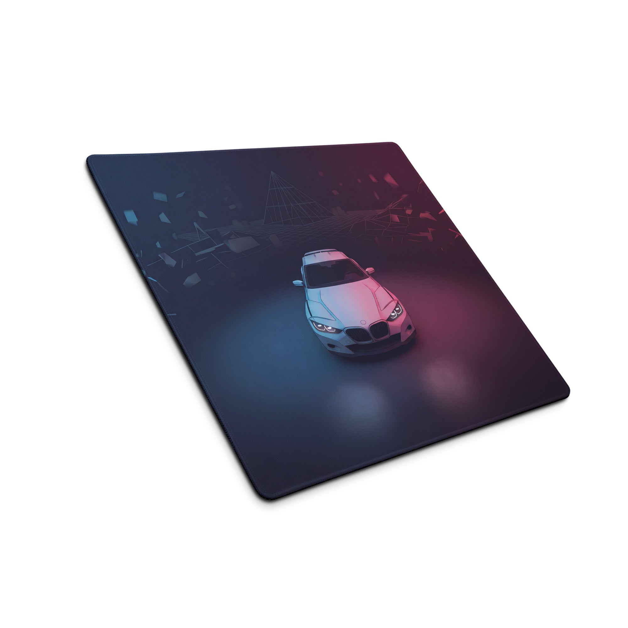 BMW Inspired Silver Pink Vaporwave Gaming Mouse Pad, Neon Luxury Roadster Desk Mat with Moody Retro Futuristic Abstract Artwork