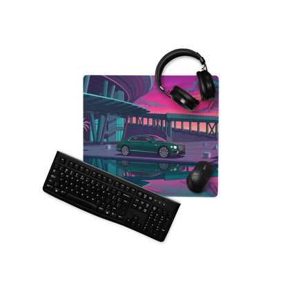 Bentley Continental GT Inspired Green Pink Vaporwave Gaming Mouse Pad, Neon Luxury Coupe Desk Mat with Retro Futuristic City Sunset Artwork