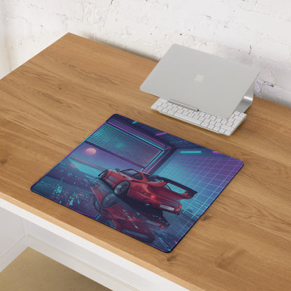 Porsche 911 Turbo 930 Classic Inspired Red Purple Vaporwave Gaming Mouse Pad, Retro Supercar Desk Mat with Neon Cyberpunk Garage Artwork