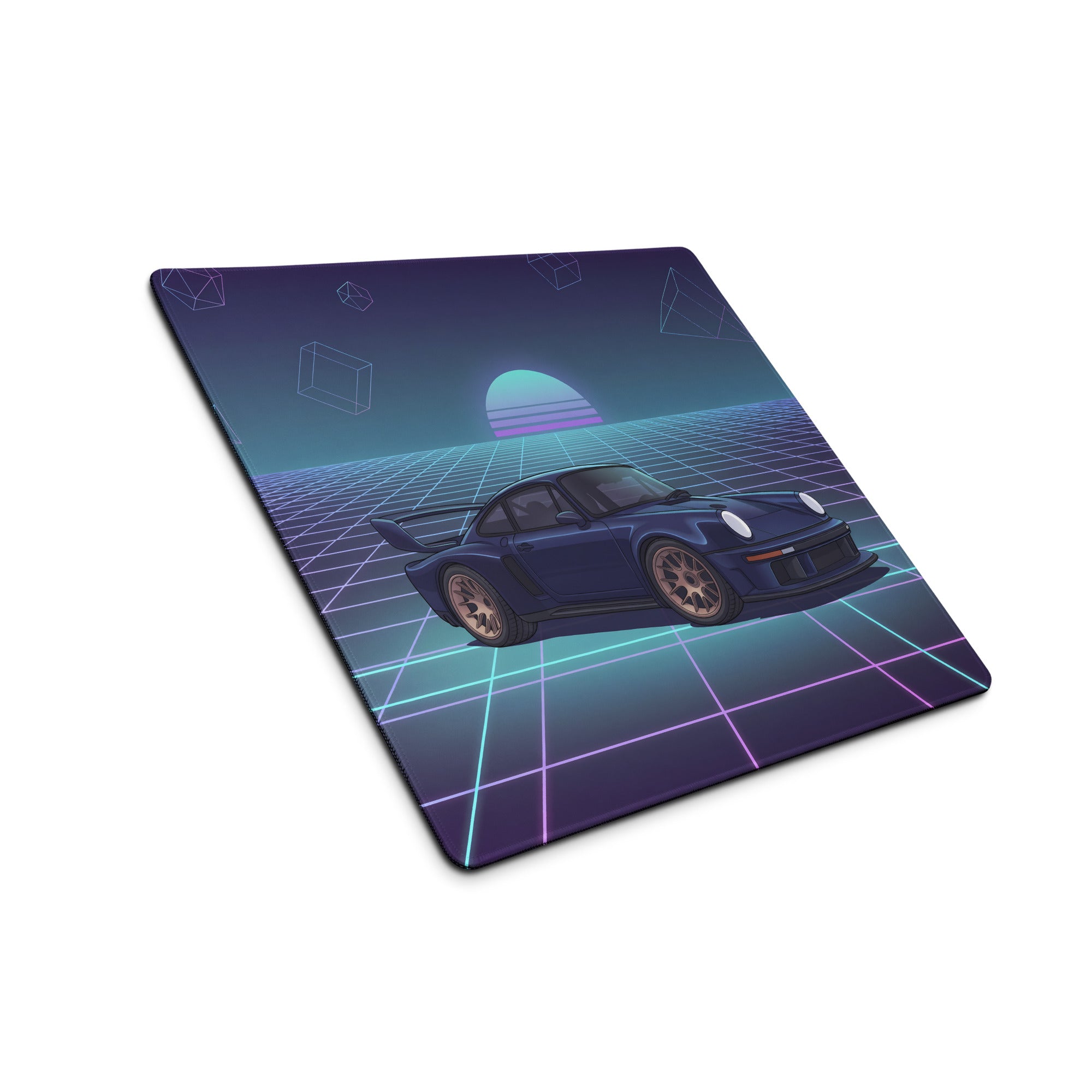 Porsche 911 GT2 993 Inspired Blue Purple Vaporwave Gaming Mouse Pad, Widebody Supercar Desk Mat with Neon Retro Futuristic Grid Artwork