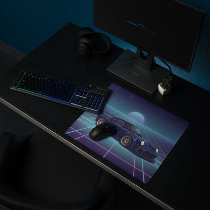 Porsche 911 GT2 993 Inspired Blue Purple Vaporwave Gaming Mouse Pad, Widebody Supercar Desk Mat with Neon Retro Futuristic Grid Artwork